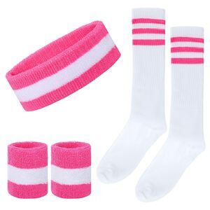 6793 5 Pieces Striped Sweatbands Sock Set Sports Headband High